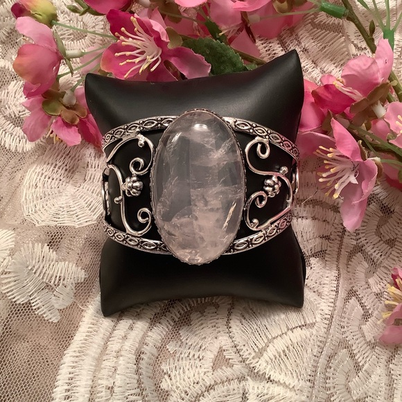 🌸 ROSE QUARTZ CUFF BRACELET BOHO CHIC BOHEMIAN CELTIC GYPSY GODDESS GEM PINK - Picture 7 of 9